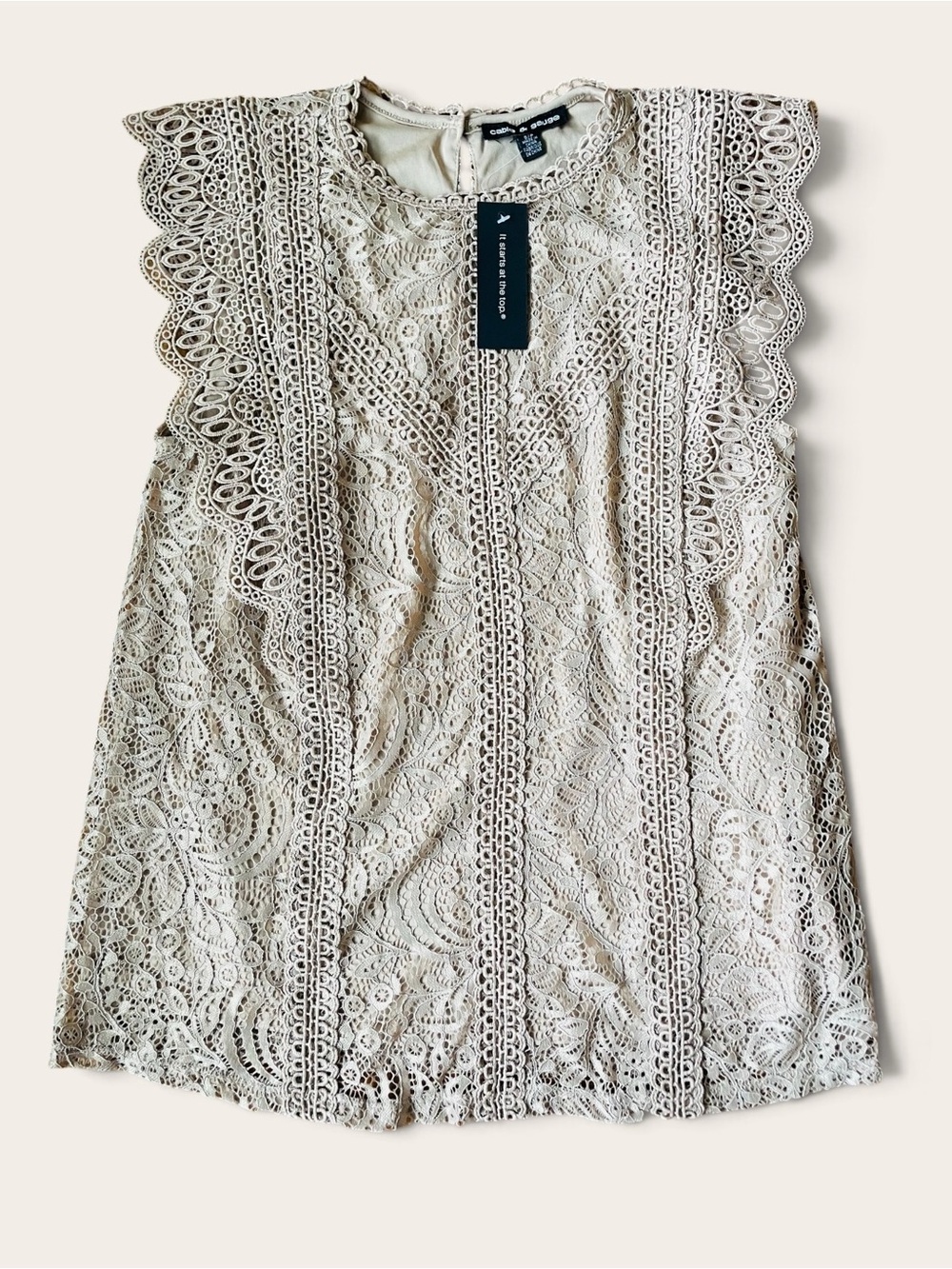 Cable & Gauge Cream Crochet Lace Tunic Top